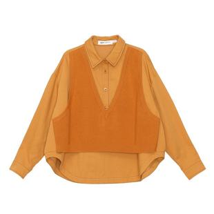 MOVEUP幻走2024冬季新款.FUN系列假两件马甲撞布设计师短款衬衫女