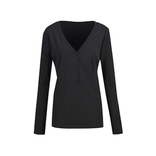 OOTC 老钱风休闲女装亨利衫V领打底衫上衣简约气质女款长袖秋冬款