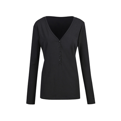 OOTC 老钱风休闲女装亨利衫V领打底衫上衣简约气质女款长袖秋冬款