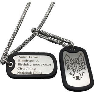 钛钢军牌项链刻字照片个性定制男士吊坠狗牌员工胸身份牌项坠吊坠