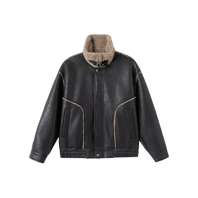 JFU潮牌毛领加厚保暖皮衣棉服男