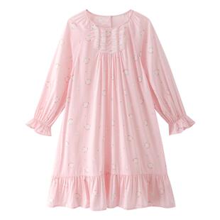 安奈儿女童装长袖睡裙子春夏季款款女孩家居服睡衣梭织连衣裙