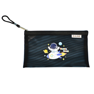 宇航员卡通网纱笔袋B6学生可爱铅笔袋小学生大容量文具收纳袋百元大钞尼龙拉链袋创意耐用单层票据袋收纳神器