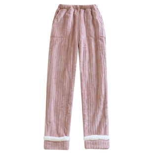 加厚秋冬法兰绒睡裤加绒居家裤女长裤简约暖暖裤珊瑚绒加大家居裤