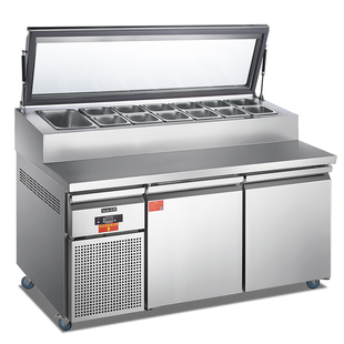 商用赛百味气缸沙拉柜风冷开槽披萨操作台酱料平台雪柜水果捞展示