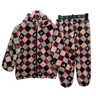 宝宝法兰绒罩衣罩裤双面珊瑚绒连帽拉链款棉袄羽绒服防脏衣套装