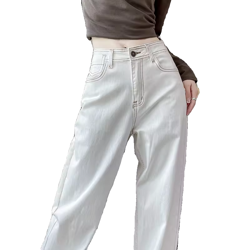 白色阔腿牛仔裤女秋季新款高腰宽松休闲显瘦百搭小个子直筒拖地裤