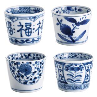 蓝凛堂日本陶瓷福字茶杯茶壶茶具 日式青花猪口杯盖盖品茗主人杯