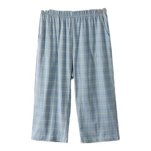 格子睡裤男七分裤夏季薄款纯棉短裤男士居家裤宽松大码空调家居裤