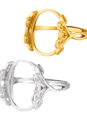 韩版时尚戒指空托镶嵌蜜蜡配件