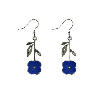 Vintage古着Ancient silver blue enamel flower 复古耳环