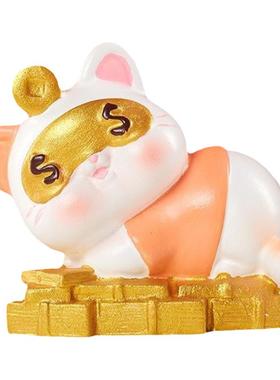 创意卡通手办公仔招财猫惊喜盲盒树脂工艺品桌面摆件新年国潮装饰