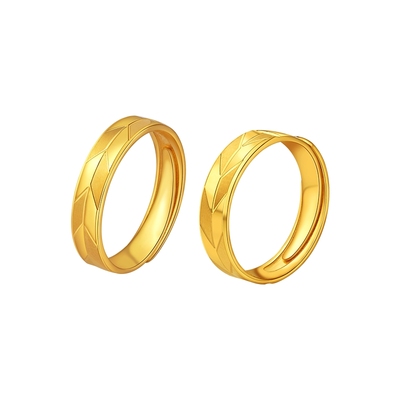 老庙黄金cnc斜纹情侣开口手饰