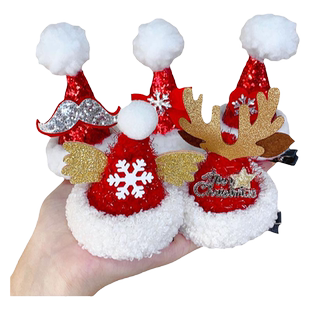 圣诞帽发夹装饰儿童成人发卡2023新款红色节日顶夹小礼品发卡夹子