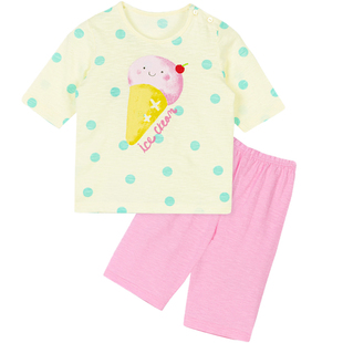 儿童睡衣女宝宝夏薄款中袖女童纯棉空调服男童7分袖家居服A类半袖