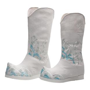 新款汉服靴子增高古风靴侠客古装男女情侣翘头内增高皂靴复古长靴