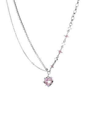 甜酷爱心四芒星项链女轻奢