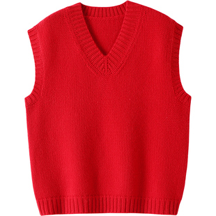 好穿不挑人!粗棒针加厚V领山羊绒背心女纯羊绒衫马甲针织坎肩