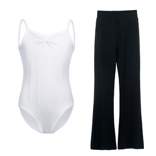 女童舞蹈服练功服白色吊带体操服儿童喇叭裤套装中国舞考级演出服