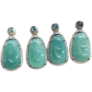 「蓝翡」A货蓝水翡翠如意吊坠S925银翡翠项链冰糯种玉坠顺心顺意