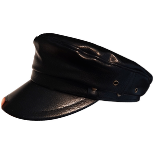 帽子男女平顶帽小香风网红皮帽鸭舌帽皮质英伦黑色八角帽潮画家帽