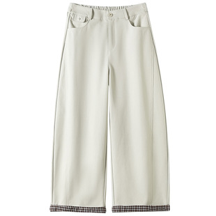 2026年春季休闲格子卷边弯刀裤女装百搭潮流高腰新款时尚宽松裤子