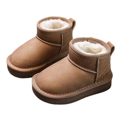 中大童冬季皮面防水休闲雪地靴