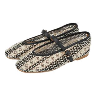 德芙琳镂空编织一字带芭蕾鞋女玛丽珍浅口单鞋新中式气质女鞋