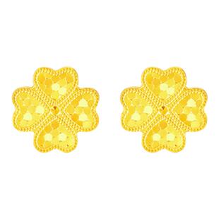 調太幅18K金幸运四叶草龙鳞耳钉 女纯银几何花朵耳饰黄金鱼鳞蜂巢