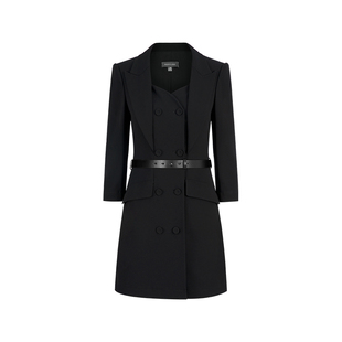 MARYLING玛俪琳24春季黑色假两件V领短款西装连衣裙A1DBW61510