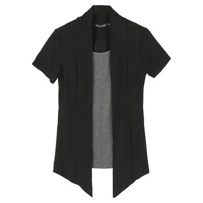 半袖开衫假两件短袖套头T恤衫