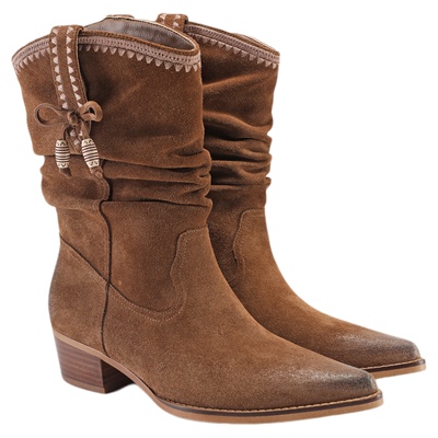 fed薄底时装靴冬季新款女靴绒面西部靴真皮堆堆靴女S0930-YAB089