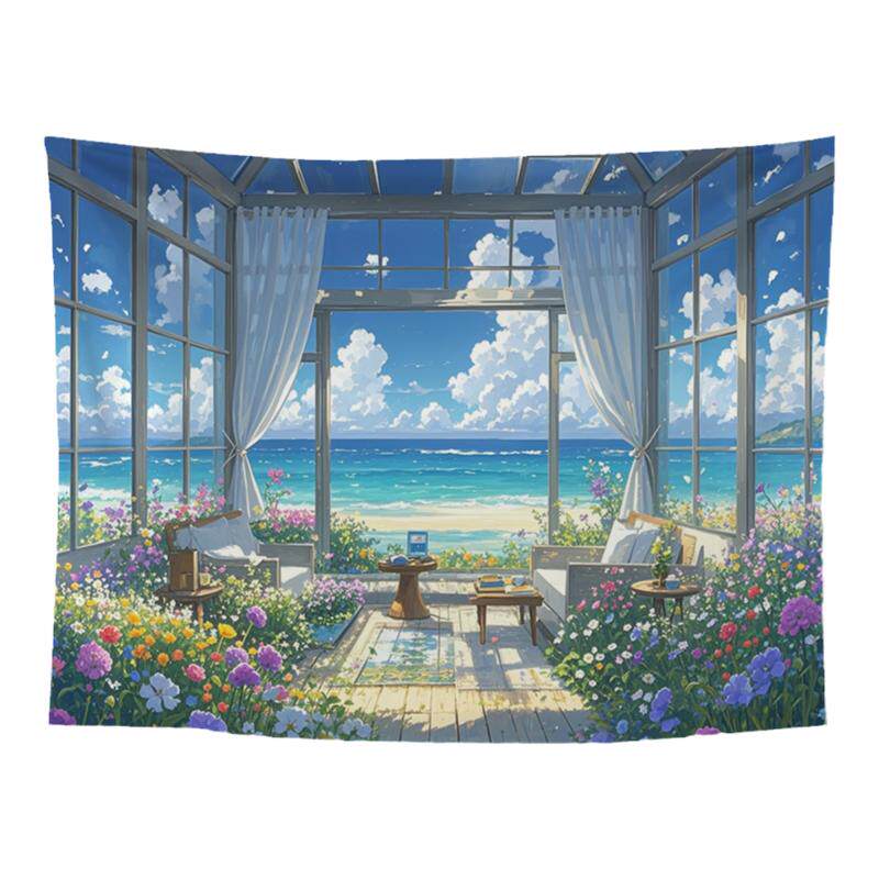 梦幻海边玻璃房背景布ins挂布