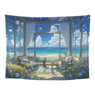 梦幻田园海边背景布ins挂布夏日清新卧室墙壁装饰画布床头布置