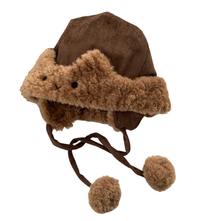 咖色可爱兔耳麂皮绒护耳雷锋帽女冬季大头围加厚加绒保暖毛绒帽子