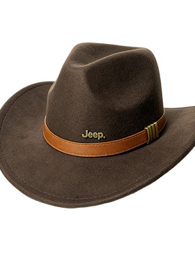 jeep吉普秋冬复古平檐毛呢绅士帽