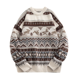 男士慵懒风提花毛衣男秋冬圆领上衣男装2023新款高级感针织衫线衣