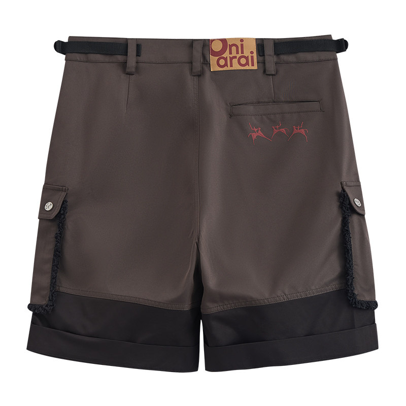 ONIARAI/鬼洗黑标石器时代毛边拼色男式工装短裤男式中裤 24A0501