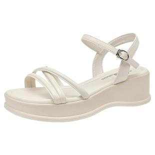 大东厚底仙女风凉鞋女款2025新款夏季白色配裙子女鞋坡跟鞋罗马鞋