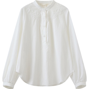 播商场同款马尾绣绣法松弛感宽松白衬衫女26春季新款BDT1HD1102
