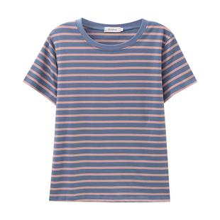 2026新款纯棉短袖t恤女夏天条纹中年妈妈大码胖mm上衣夏季薄款T恤