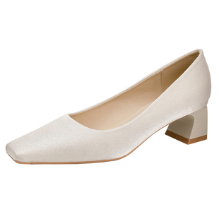 法式绸缎方头气质高跟鞋女秀禾婚鞋高级感配礼服百搭伴娘鞋单鞋