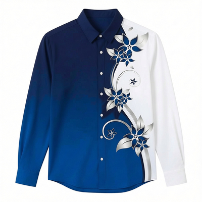 休闲欧码渐变3D印花长袖衬衫男