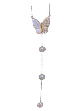 时尚超仙珍珠蝴蝶流苏项链