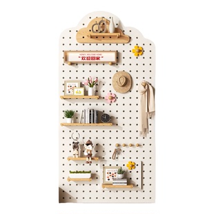 阳台洞洞板定制实木置物花架子绿植墙上门后收纳装饰造型墙奶油风