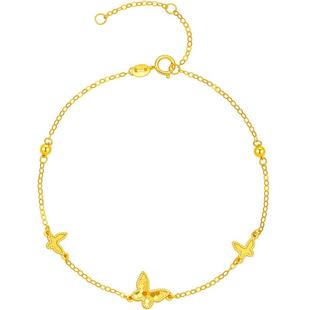 周六福黄18K金手链女蝴蝶结多彩金Au750新年礼物送女友