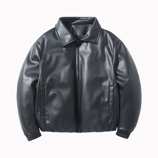 ALLIN 黑色皮衣羽绒服外套男冬季情侣cleanfit痞帅机车防风皮夹克