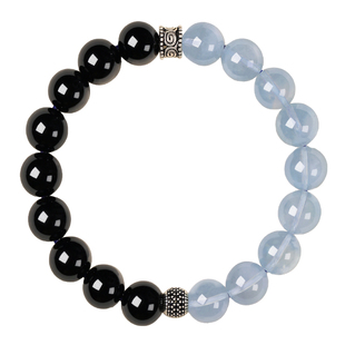 天然黑曜石海蓝宝手串女款水晶手链男款官方正品转运珠手链情侣款