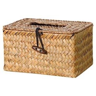 KENS 纸巾盒简约草编 编织抽纸盒家用车载纸巾盒洗手间餐厅纸抽盒