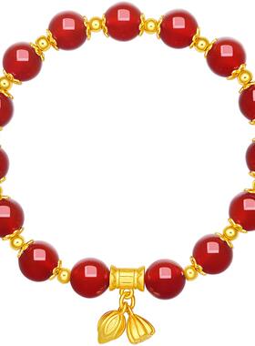 周六福玛瑙莲蓬新中式中国风手串S925银手链手饰送女友本命年礼物